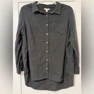 Terra & Sky Black Button-Down Long Sleeve Shirt - 1X